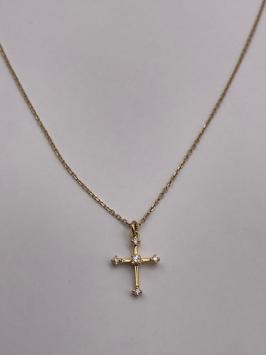 18K Diamond Cross Necklace Yellow Gold