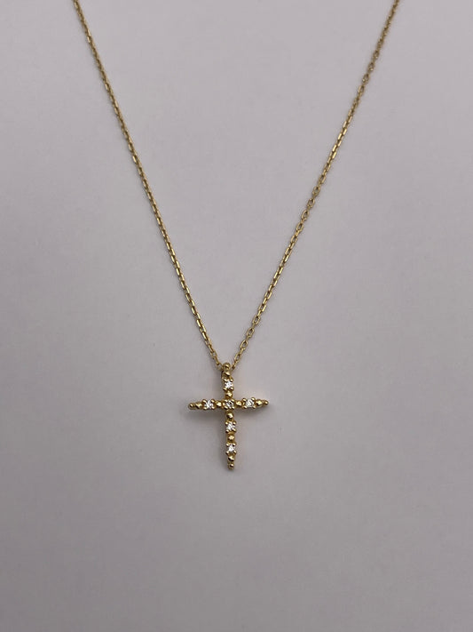 18K Diamond Cross Necklace Yellow Gold