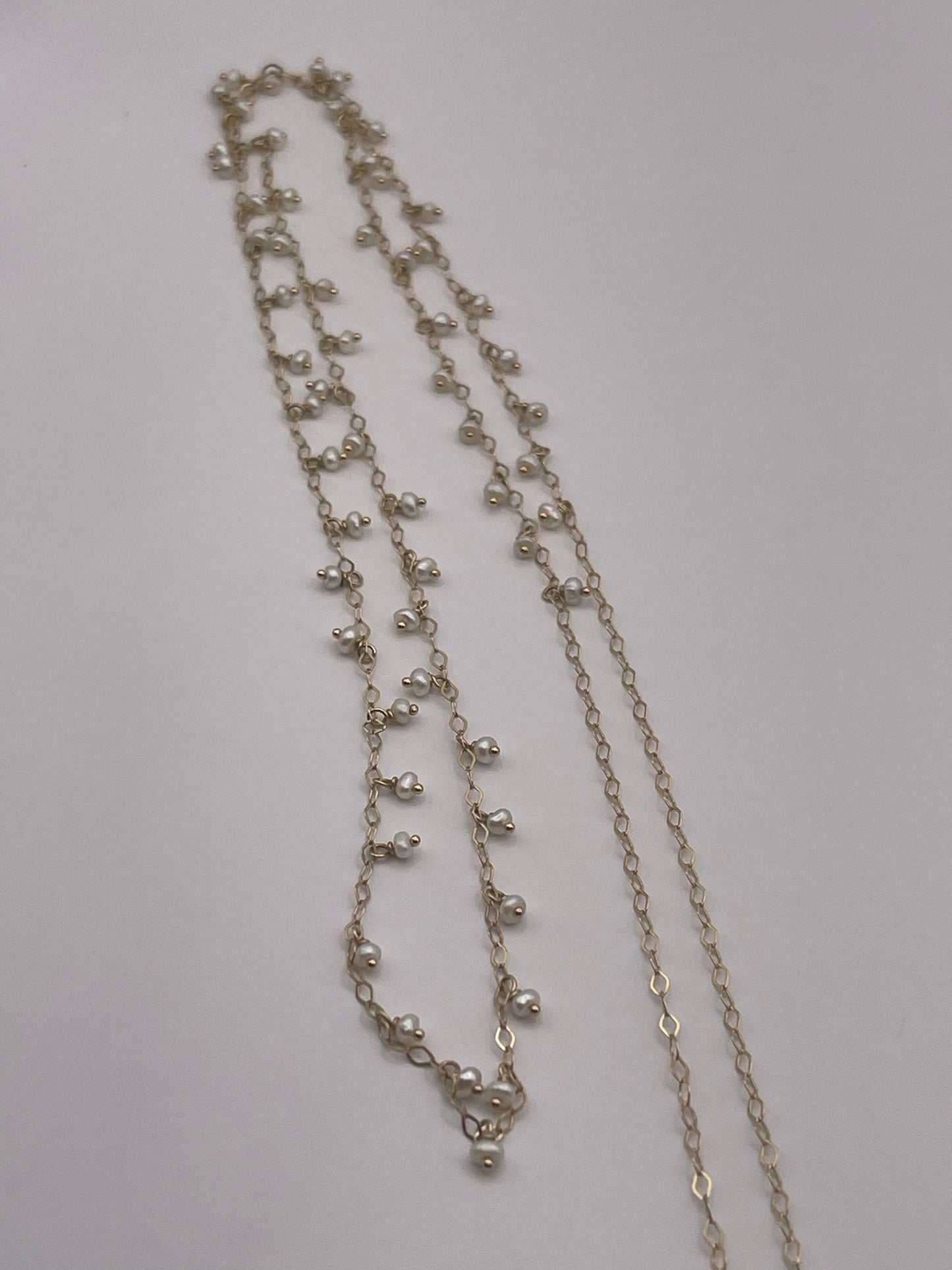 10K Yellow Gold Pearl Long Necklace